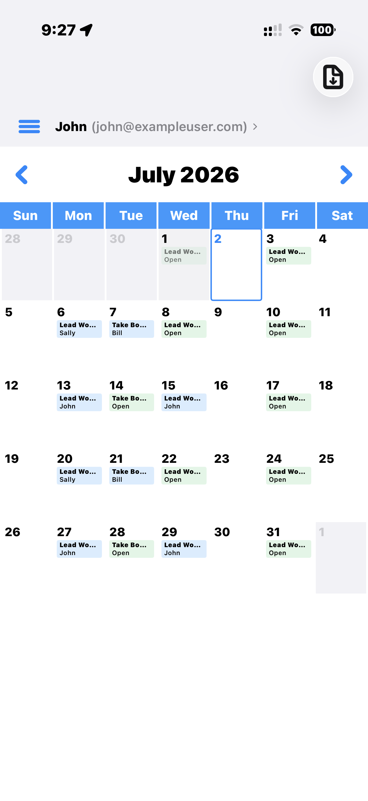 EazySked monthly booking calendar